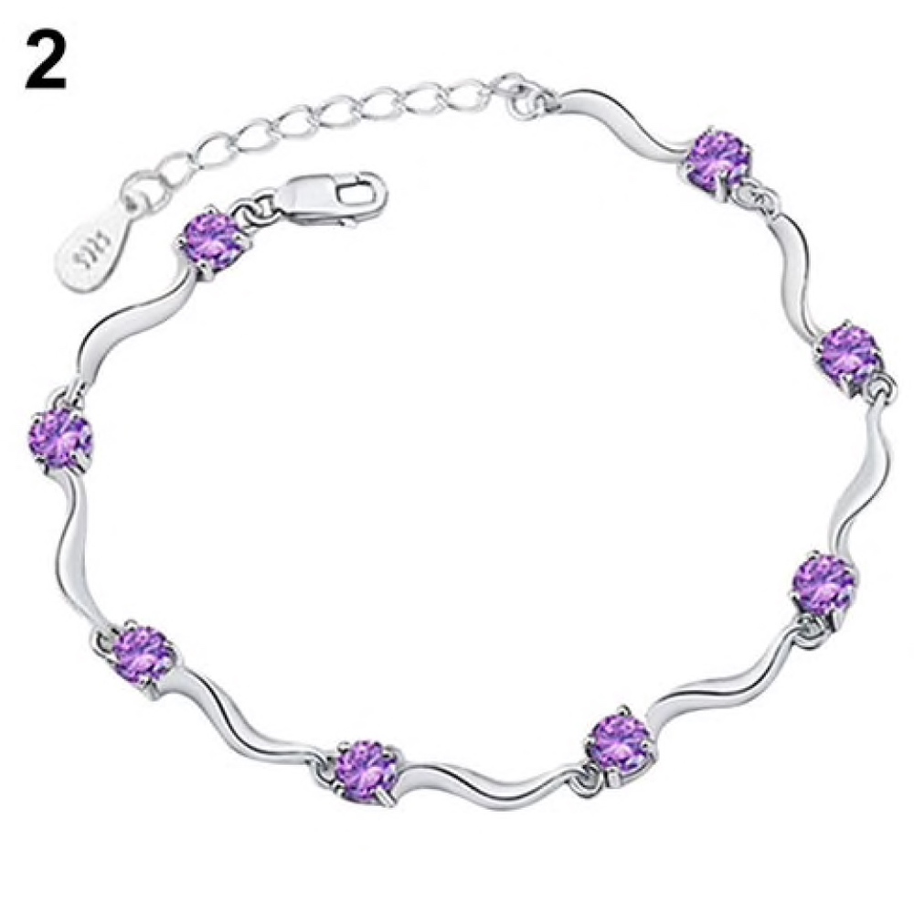 Amethyst Crystal Sterling Silver Bamboo Bracelet - Picture 2 of 6